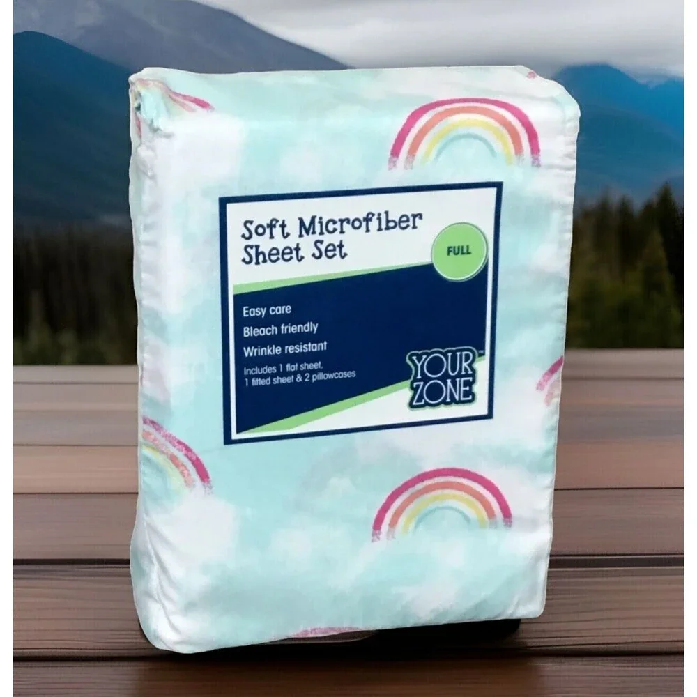 Blue Pastel Rainbow Sky Clouds Bed Sheets Full Double Kids Bedding Decor NEW